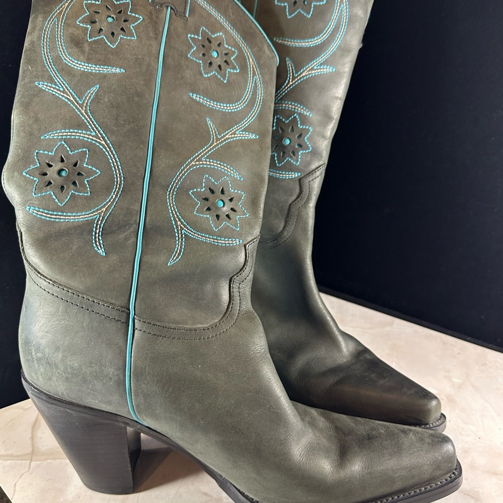 Franco Sarto Gray and Blue Heeled Boots - Picture 3 of 10